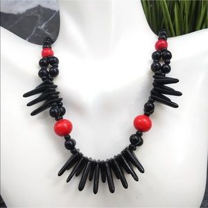 JAPAN. Black/Red Glass Modern Beaded Necklace.13-15”
